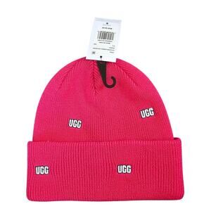 UGG Women's Cerise Pink Scatter Graphic Logo Knit Cuff Beanie Size One Size